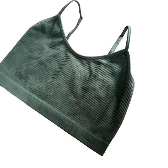 Ardene Basic Ultra Crop Ribbed Tank Bralette, Khaki Green, Medium - Picture 4 of 9